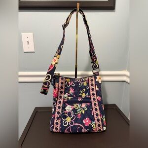Vera Bradley Crossbody Hipster Bag Ribbons Retired Pattern Adjustable Strap 2012